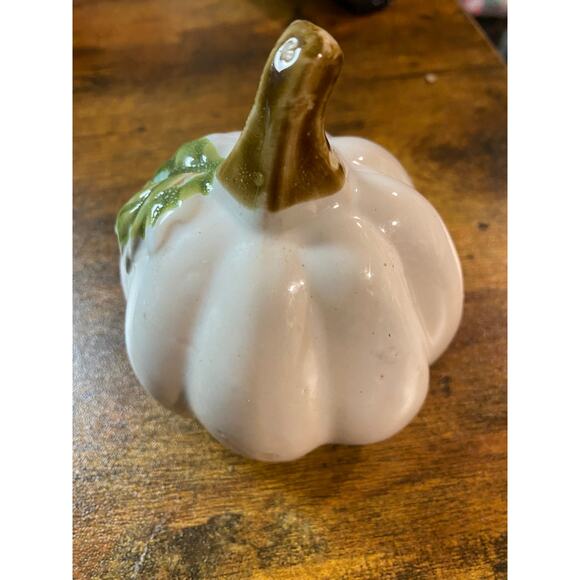 White Ceramic Pumpkin , Neutral Fall Home Decor, Halloween, Harvest, Autumn - Picture 4 of 5